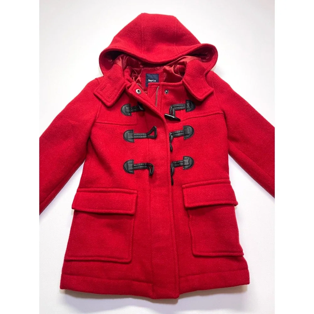GAP Kids Red Wool Blend Hooded Duffle Coat Toggle Jacket Size S 6-7 GK98